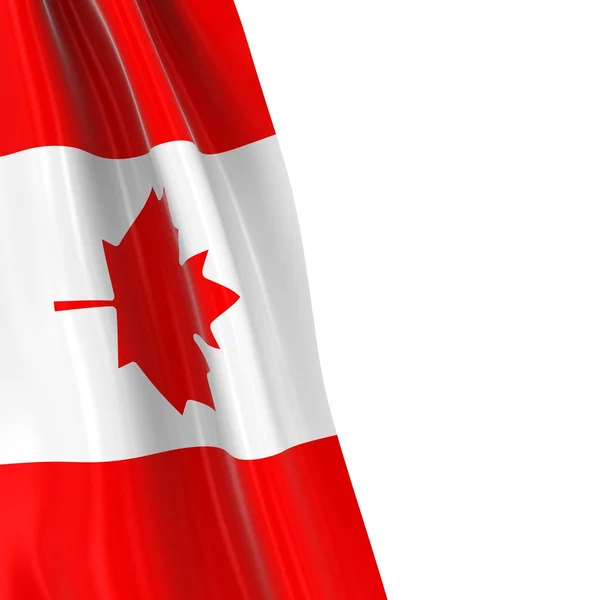 Hängefahne von Kanada - 3D-Darstellung der kanadischen Flagge drapiert über weißem Hintergrund mit Copyspace für Text — Stockfoto