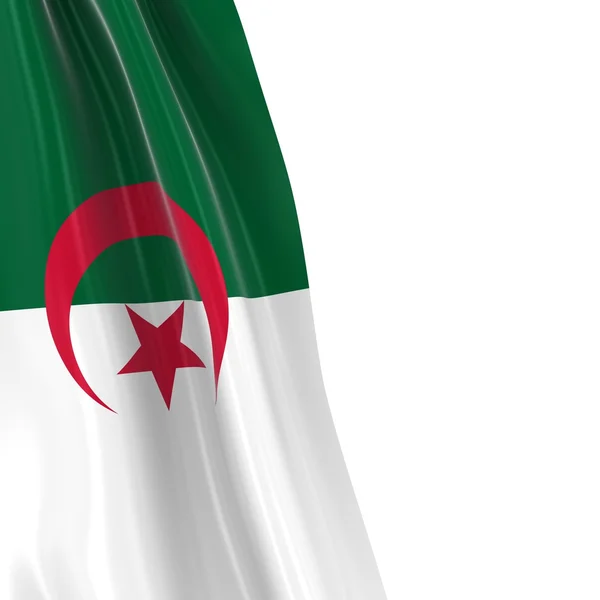 Drapeau suspendu de l'Algérie - Rendre 3D du drapeau algérien Drapé sur fond blanc — Photo