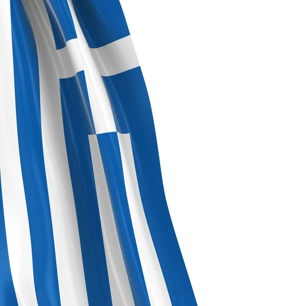 Hanging Flag of Greece - 3D Render of the Greek Flag Draped over white background with copyspace for text — Stock Photo, Image
