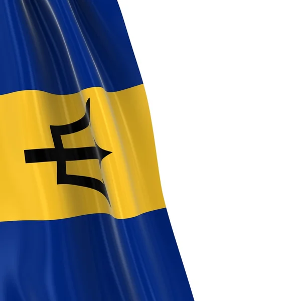 Bandeira pendurada de Barbados - 3D Render of the Barbadian Flag Drapeado sobre fundo branco — Fotografia de Stock