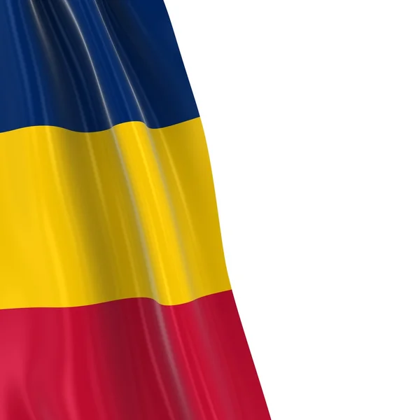 Hängande flagga Tchad - 3d gör av Tchads flagga draperad över vit bakgrund — Stockfoto