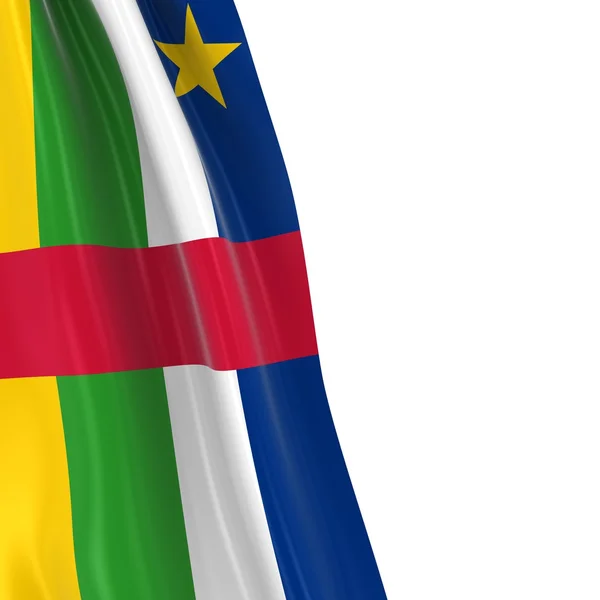 Hanging Flag of the Central African Republic - 3D Render of the Central African Flag Draped over white background — Stock Photo, Image