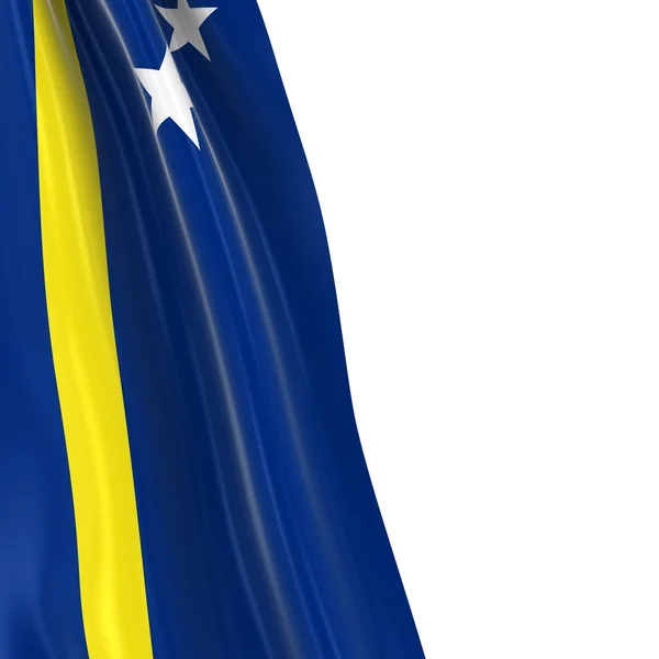 Bandeira pendurada de Curaçao - 3D Render of the Curacaoan Flag Drapeado sobre fundo branco — Fotografia de Stock