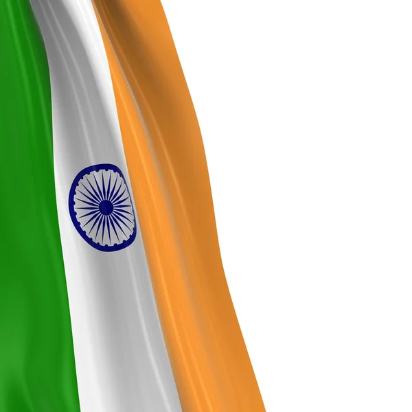 Hanging Flag of India - Render 3D della bandiera indiana drappeggiato su sfondo bianco — Foto Stock