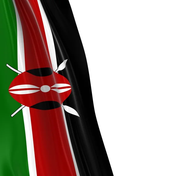 Hanging Flag of Kenya - 3D Render of the Kenyan Flag Drapeado sobre fundo branco — Fotografia de Stock