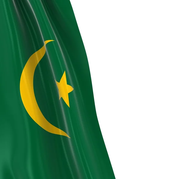 Bandeira pendurada da Mauritânia - 3D Render of the Mauritanian Flag Drapeado sobre fundo branco — Fotografia de Stock