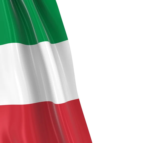 Hangende vlag van Italië - 3d Render van de Italiaanse vlag gedrapeerd over witte achtergrond met copyspace voor tekst — Stockfoto