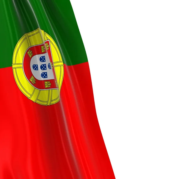 Závěsné vlajky Portugalska - 3d činí z portugalské vlajky přehozený přes bílé pozadí s copyspace pro text — Stock fotografie