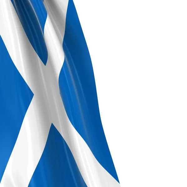 Hanging Flag of Scotland - Render 3D della bandiera scozzese drappeggiato su sfondo bianco con copyspace per il testo — Foto Stock