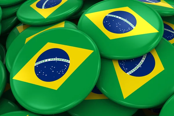 Stapel van Braziliaanse vlag Badges - vlag van Brazilië knoppen boven op elkaar gestapeld — Stockfoto
