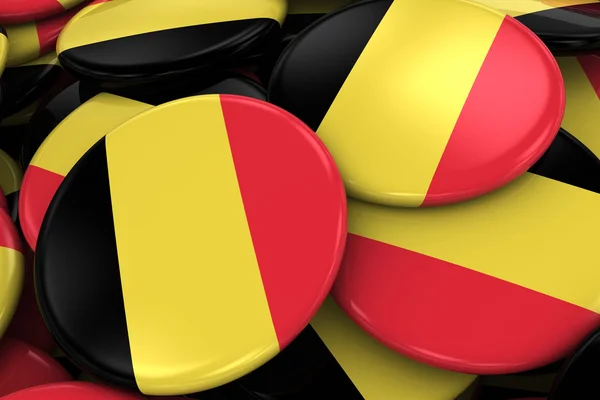 Pilha de emblemas de bandeira belga - Bandeira da Bélgica Botões empilhados uns sobre os outros — Fotografia de Stock