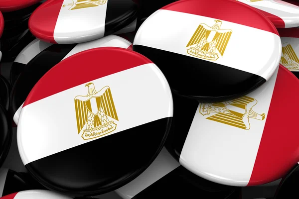 Pile of Egyptian Flag Badges - Flag of Egypt Buttons piled on top of each other - 3D Illustration