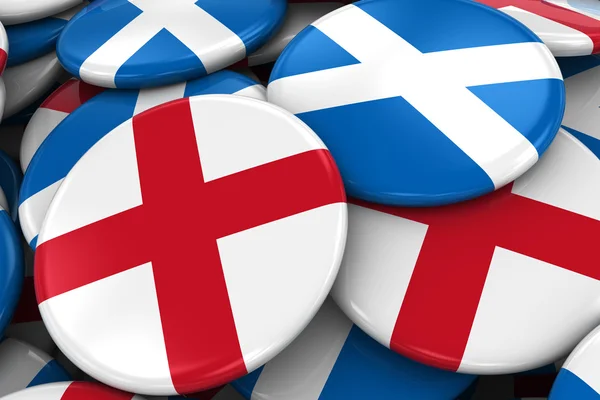 Κονκάρδες σημαία της Αγγλίας και της Σκωτίας σε σωρό - έννοια εικόνα για τα Αγγλικά και σκωτσέζικα σχέσεις — Φωτογραφία Αρχείου