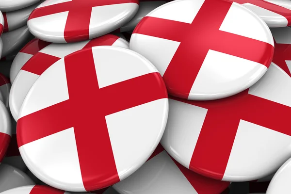 Σωρός από την αγγλική σημαία κονκάρδες - σημαία της Αγγλίας κουμπιά συσσωρεύονται το ένα πάνω στο άλλο — Φωτογραφία Αρχείου