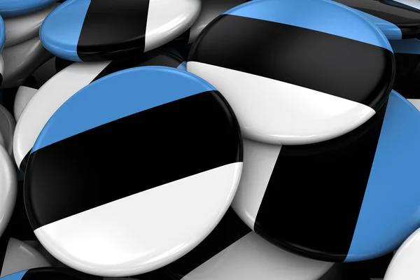 Montón de insignias de bandera estonia - Bandera de Estonia Botones apilados uno encima del otro - Ilustración 3D —  Fotos de Stock