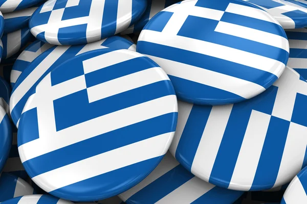 Mucchio di bandiere greche - Bandiera della Grecia Pulsanti sovrapposti — Foto Stock