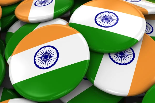 Stos indyjskich plakietek flag-flaga Indii przyciski ułożone na szczycie siebie-ilustracja 3D — Zdjęcie stockowe