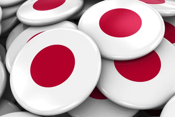 Haufen von Abzeichen der japanischen Flagge - Flagge aus Japan-Knöpfen übereinander gestapelt — Stockfoto