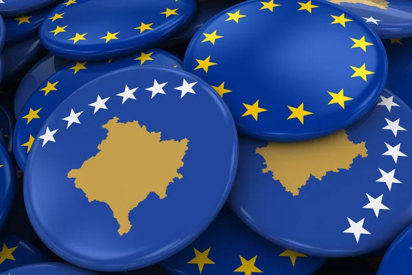 Bandera de Kosovo y Europa en la pila - Imagen conceptual para Kosovo y las relaciones europeas - Ilustración 3D — Foto de Stock