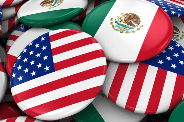 Bandiera Badge of America and Mexico in Pile - Immagine concettuale per le relazioni USA e Messico — Foto Stock