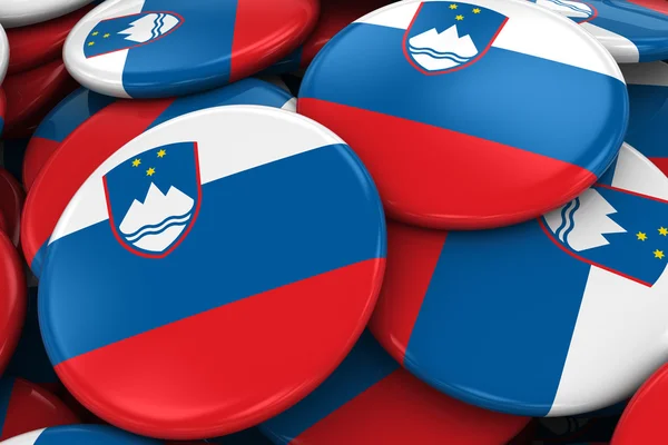 Hög med Slovenien flaggan emblem - flagga slovenska knappar staplade på varandra - 3d Illustration — Stockfoto