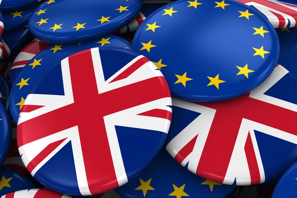イギリスの国旗のバッジと杭 - 英国と欧州の関係概念イメージのヨーロッパ — ストック写真