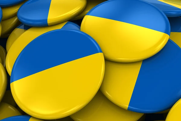 Hromadu ukrajinské vlajky odznaky - vlajka Ukrajiny tlačítka navršených — Stock fotografie