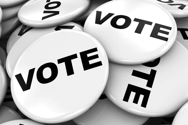 Mucchio di distintivi di voto bianco - Concetto di elezione — Foto Stock