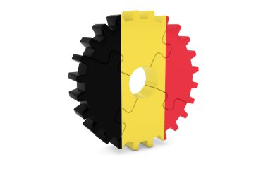 Belçika sanayi kavramı - Belçika bayrağı 3d Cog Wheel bulmaca illüstrasyon