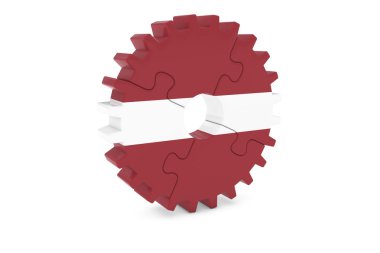 Letonca sanayi kavramı - Letonya bayrağı 3d Cog Wheel bulmaca illüstrasyon