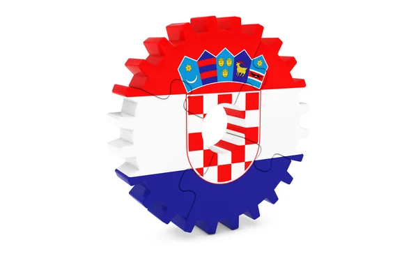Chorwacki koncepcji przemysłu-Flaga Chorwacji 3D koło COG puzzle ilustracja — Zdjęcie stockowe