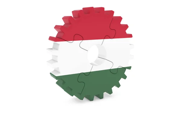 Ungerska industrin koncept - flagga Ungern 3d kugge hjulet pussel Illustration — Stockfoto