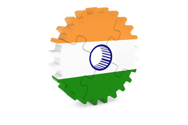 Conceito da indústria indiana Bandeira da Índia 3D Cog Wheel Puzzle Ilustração — Fotografia de Stock