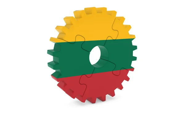 Litauiska industrin koncept - litauisk flagg 3d kugge hjulet pussel Illustration — Stockfoto