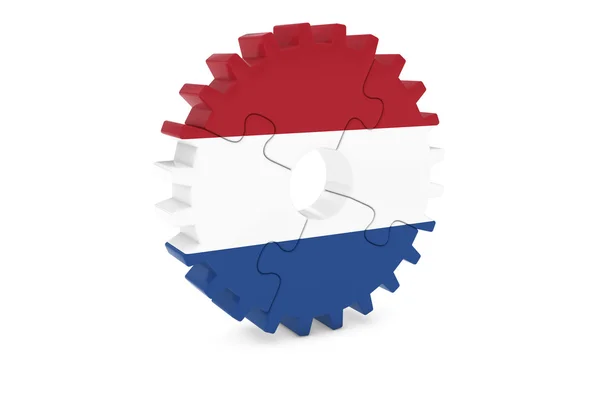Concept de l'industrie néerlandaise - Drapeau des Pays-Bas 3D Cog Wheel Puzzle Illustration — Photo