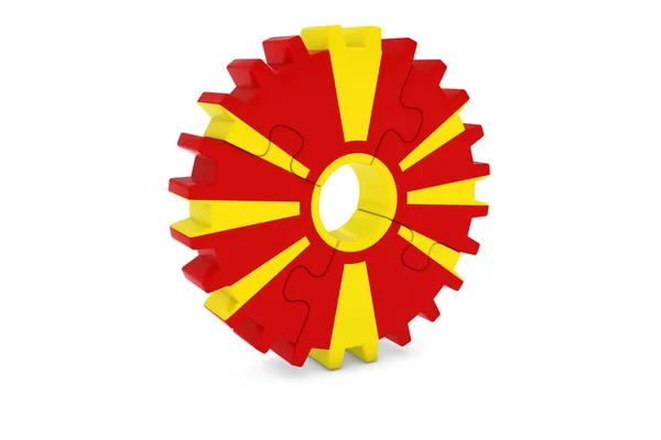 Macedonian Industry Concept - Flag of Macedonia 3D Cog Wheel Puzzle Illustration — Stock Photo, Image