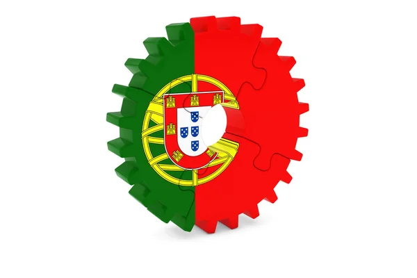 Португальская промышленная концепция - Флаг Португалии 3D Cog Wheel Puzzle Illustration — стоковое фото