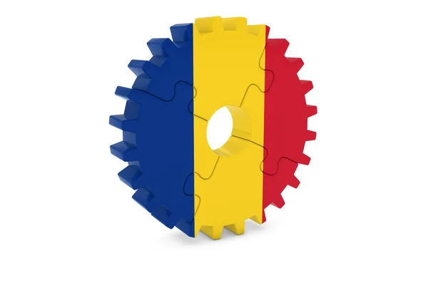 Rumänska industrin koncept - flagga Rumänien 3d kugge hjulet pussel Illustration — Stockfoto