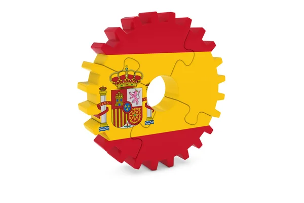 Hiszpański przemysł koncepcja - flaga Hiszpania koło zębate 3d Puzzle ilustracja — Zdjęcie stockowe