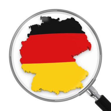 Büyüteç altında Almanya - Alman Bayrak Haritası Anahat - 3d İllüstrasyon