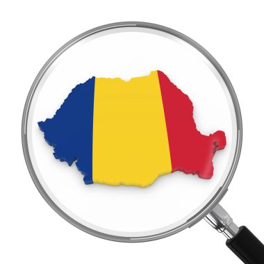 Romanya Büyüteç - Romen bayrak harita altında anahat - 3d çizim