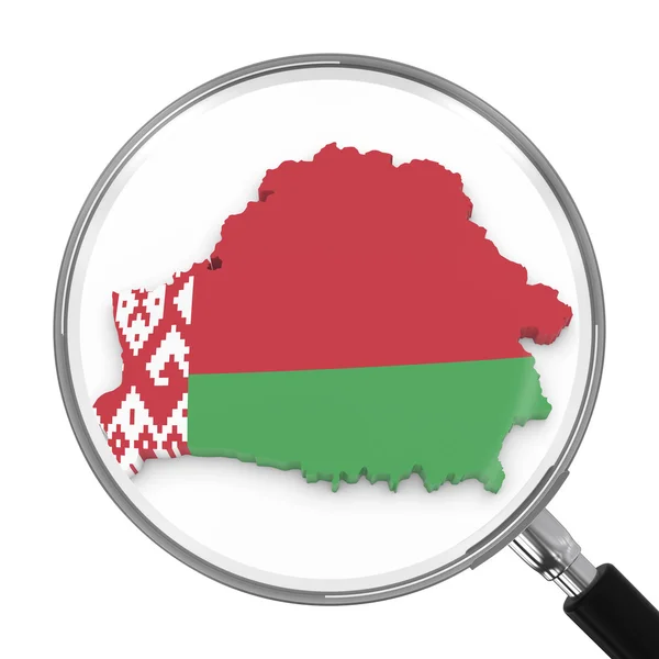 Λευκορωσία κάτω από μεγεθυντικό φακό-περίγραμμα χάρτη σημαίας Λευκορωσίας-εικόνα 3D — Φωτογραφία Αρχείου