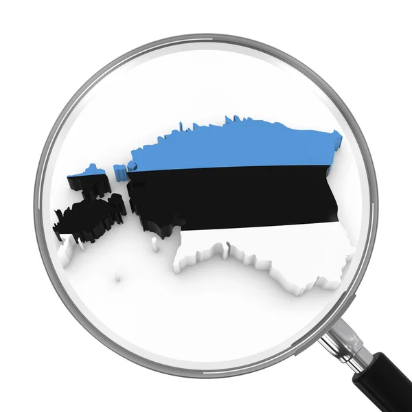 Естонія під збільшувальним склом - Естонська прапор карту окреслити - 3d ілюстрація — стокове фото