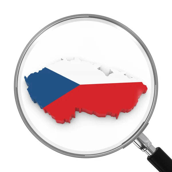 Republica Cehă sub lupă de sticlă - schița hărții steagului ceh - Ilustrație 3D — Fotografie, imagine de stoc