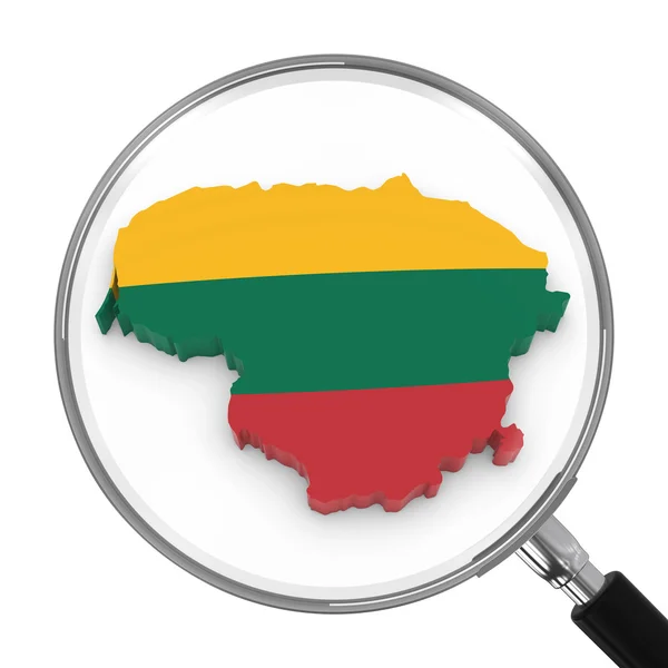 Литва під збільшувальним склом - Литовська прапор карту окреслити - 3d ілюстрація — стокове фото
