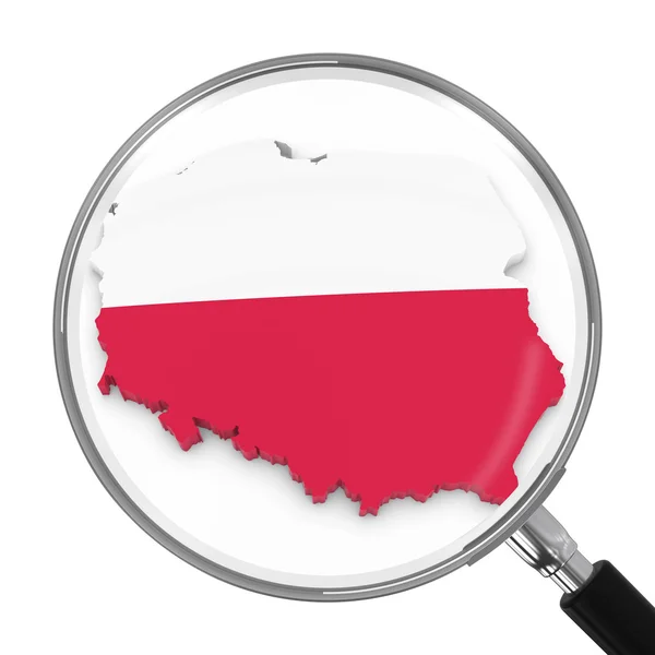Польша под увеличительным стеклом - план карты польского флага - 3D иллюстрация — стоковое фото