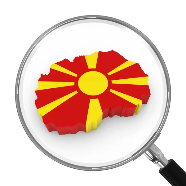 Macedonië onder Vergrootglas - Macedonische vlag kaart overzicht - 3d illustratie — Stockfoto