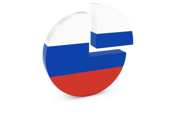 Прапор Росії секторної діаграми - прапор Росії кварталу графів 3d ілюстрація — стокове фото