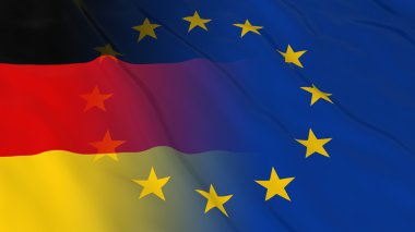 Alman ve Avrupa Birliği ilişkileri kavramı - Almanya ve AB birleştirilmiş bayrakları 3d çizim