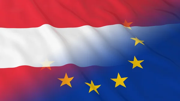 Austriackiej i Unii Europejskiej stosunków koncepcja - scalone flagi UE i Austria ilustracja 3d — Zdjęcie stockowe